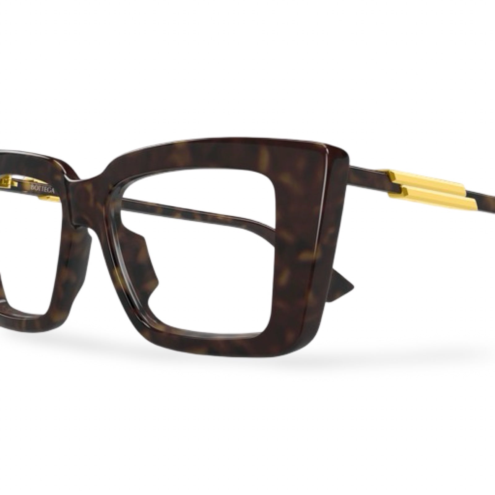 Dettaglio asta con inserto metallico occhiali da vista Bottega Veneta BV1448O havana