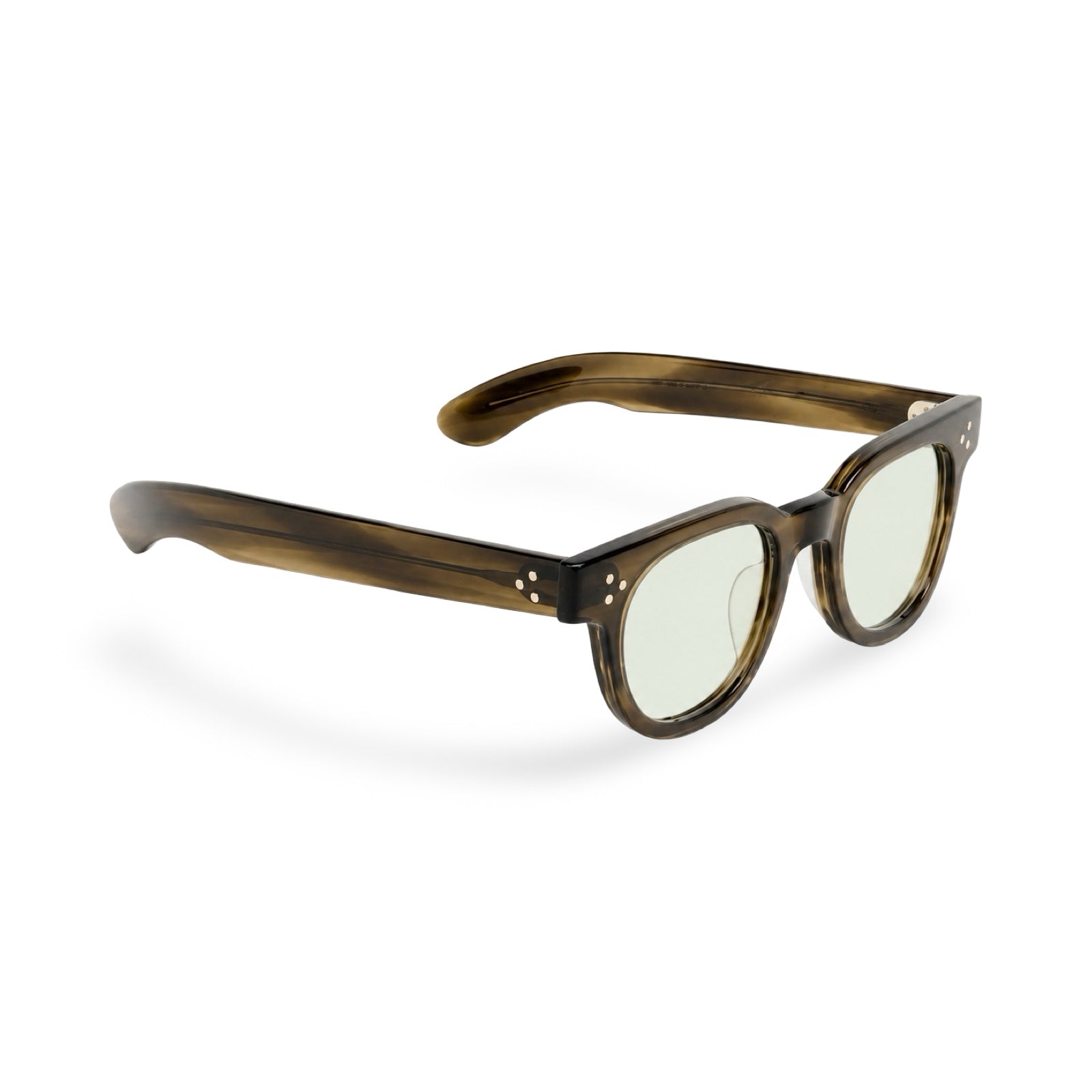 Dettaglio asta larga con tripli rivetti occhiali Julius Tart Optical FDR olive green