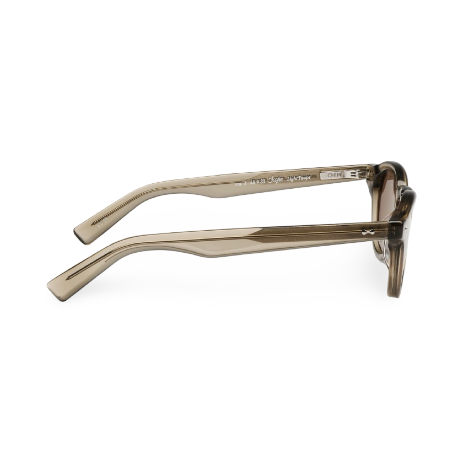 Dettaglio asta e ponte a chiave occhiali CHIMI Scope Light Taupe Limited Edition asta