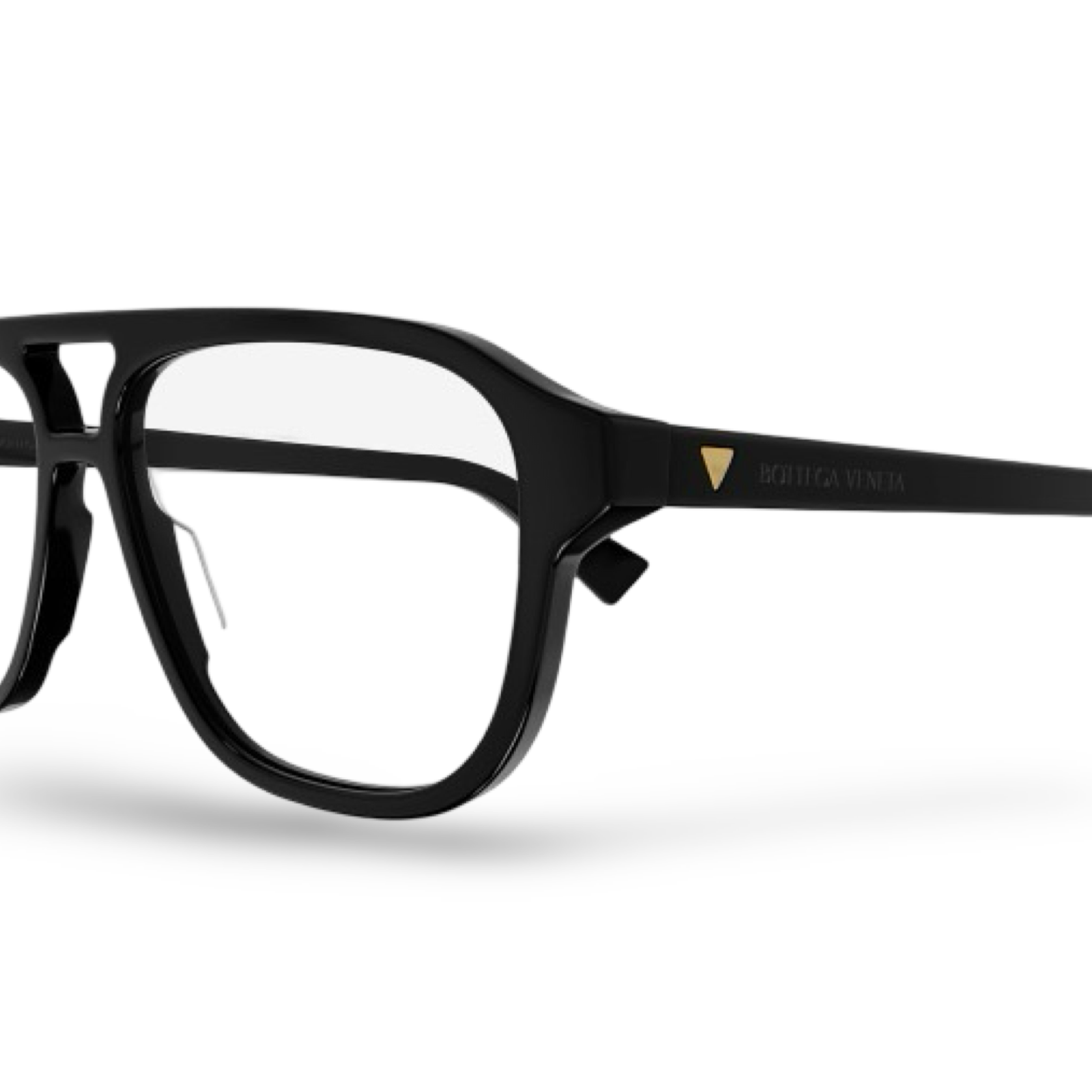 Dettaglio asta con inserto metallico triangolare occhiali da vista Bottega Veneta BV1294O black