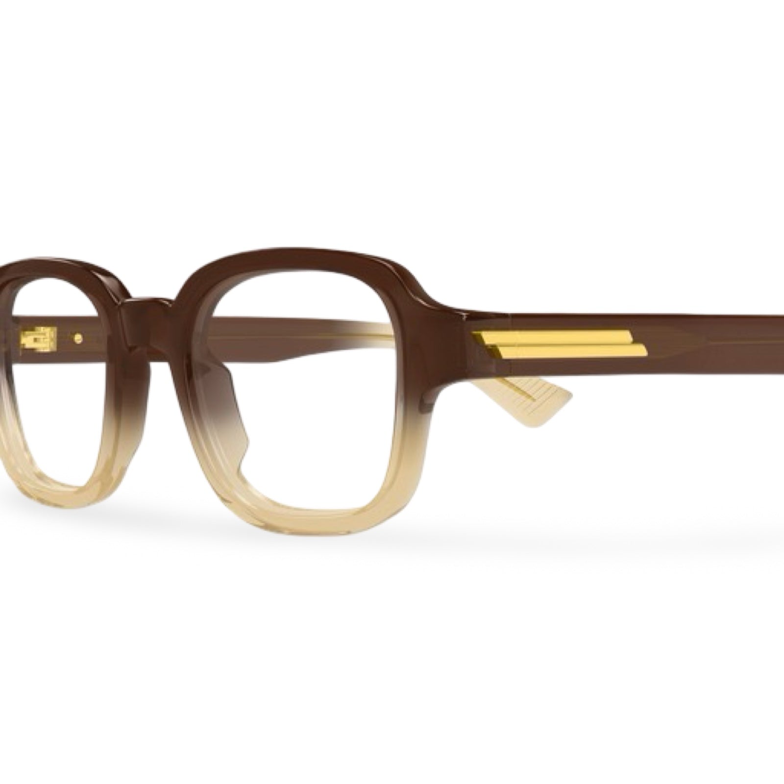 Dettaglio asta con inserto metallico occhiali da vista Bottega Veneta BV1462O brown trasparent
