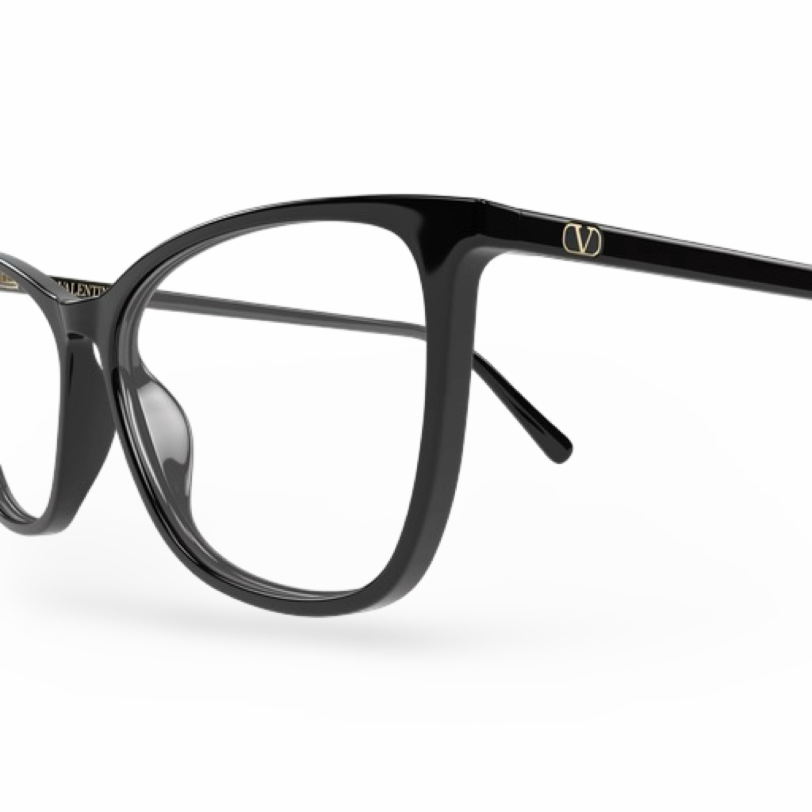 Dettaglio asta in acetato nero e cerniere di lusso Valentino VG0024O-001